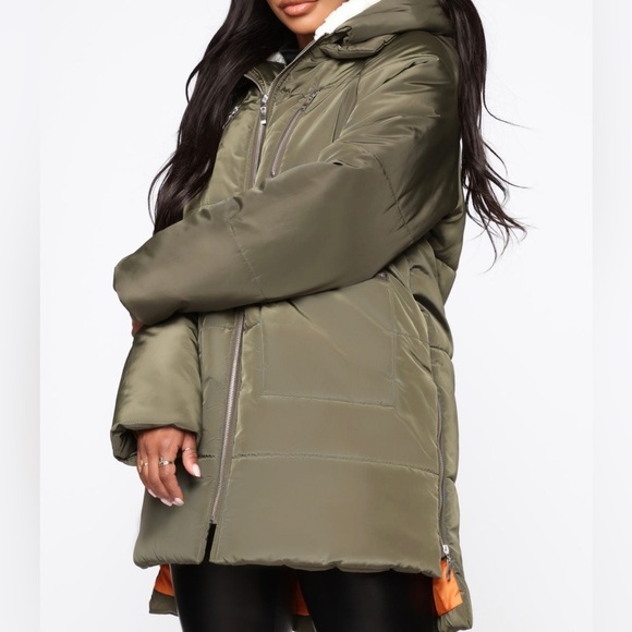 Fashion Nova Olive Puffer Coat - Picture 3 of 13